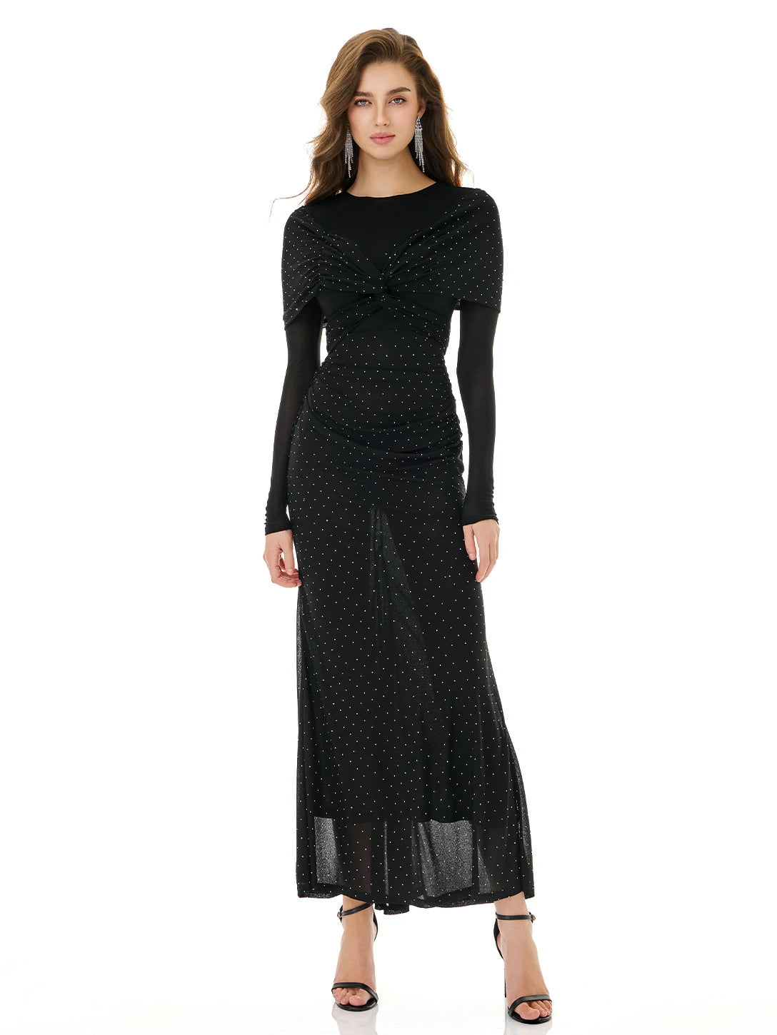 maxi dress shimmer Black Sparkle Draped Maxi Dress for Events