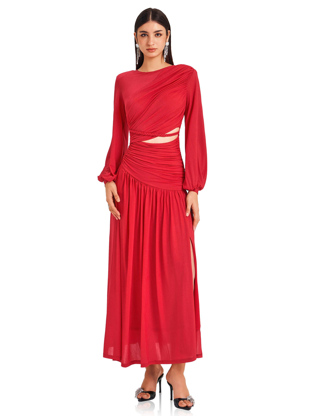 Vivid Red Pleated Dress