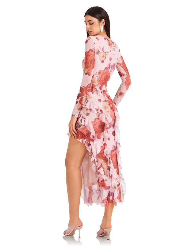 Soft Pink Floral Print Dress