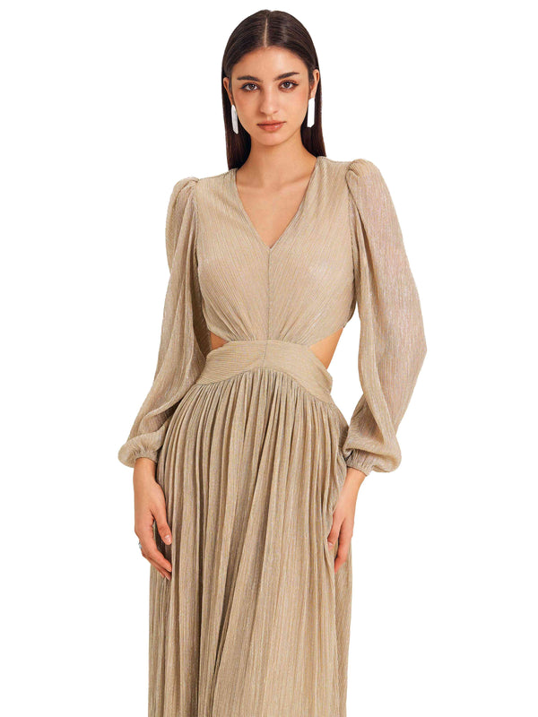 Champagne Ripple Pleated Dress