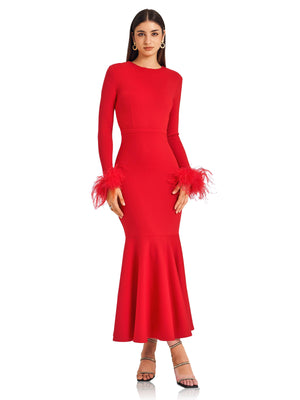 Fiery Red Feather Embellished Gown