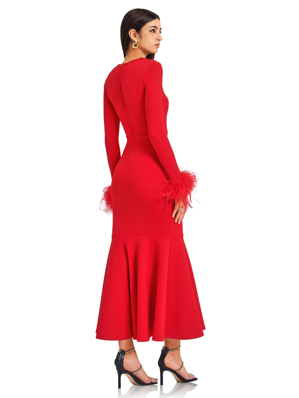 Fiery Red Feather Embellished Gown