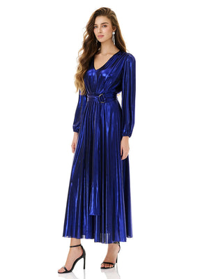 Shiny Blue Wrap Maxi Dress
