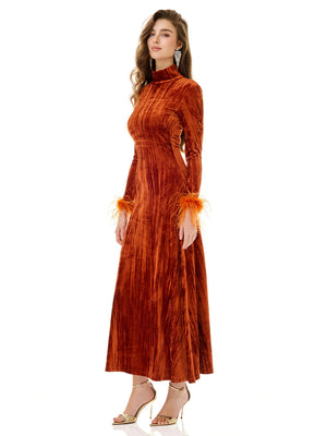 Amber Velvet Feather Accent Dress