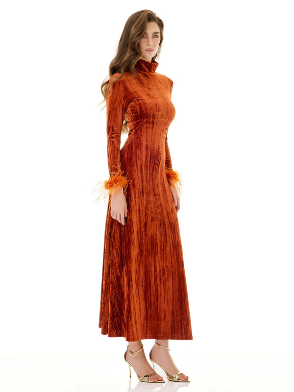 Amber Velvet Feather Accent Dress