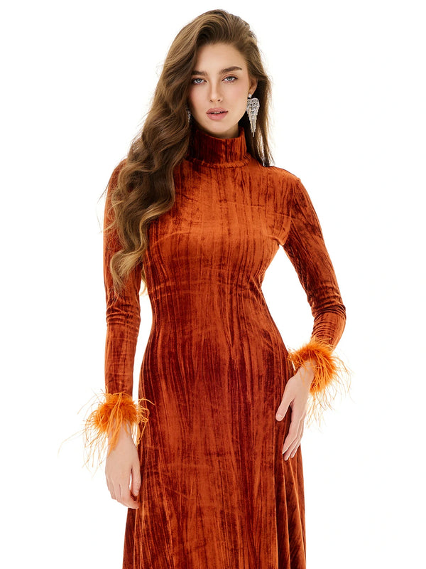 Amber Velvet Feather Accent Dress
