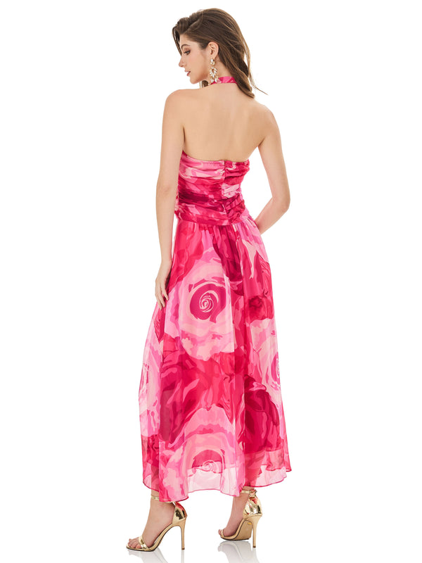 Hot Pink Halter Midi Dress