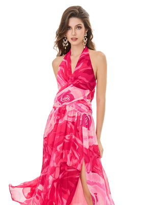 Hot Pink Halter Midi Dress