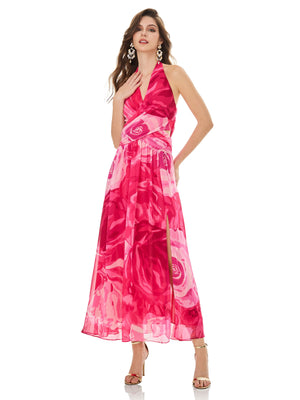 Hot Pink Halter Midi Dress