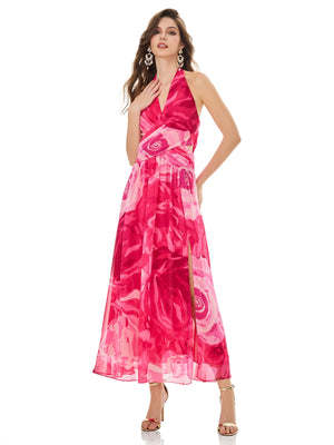 Hot Pink Halter Midi Dress
