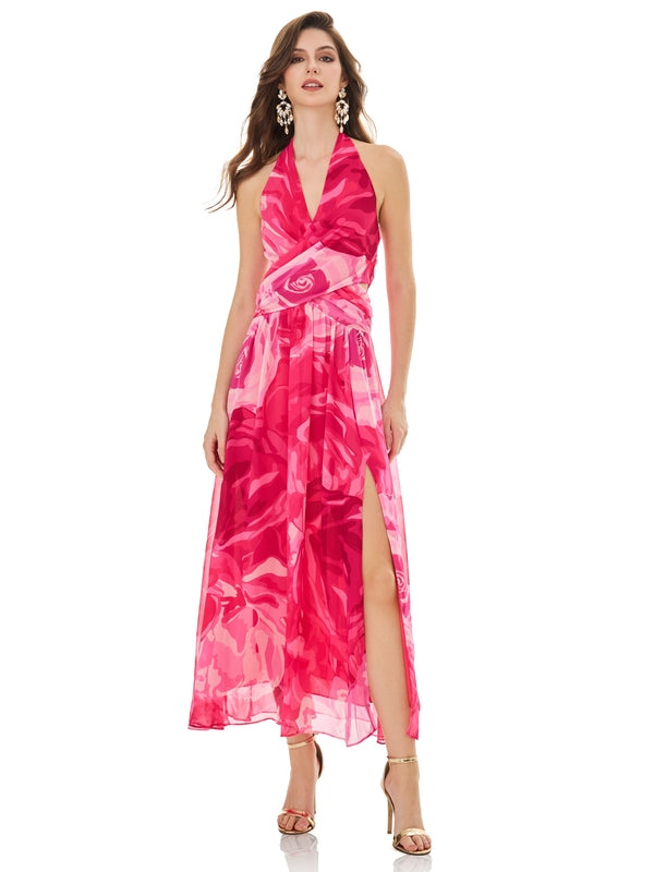 Hot Pink Halter Midi Dress