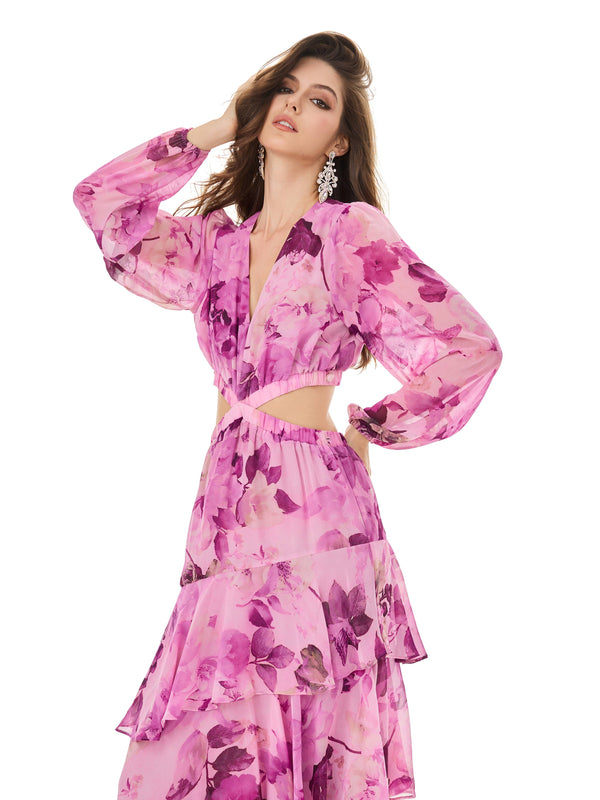 Fuchsia Floral Tiered Dress