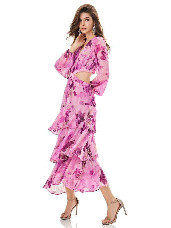 Fuchsia Floral Tiered Dress