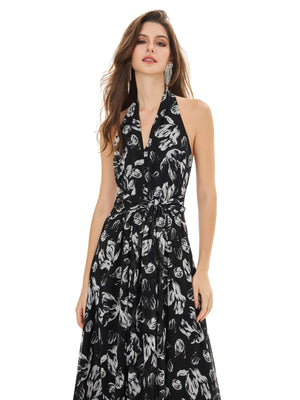 Black Floral Halter Maxi Dress