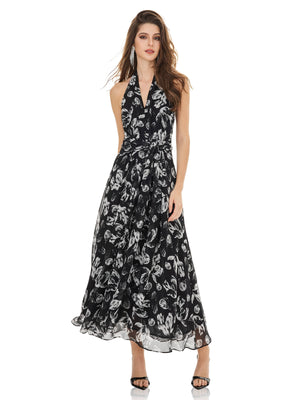Black Floral Halter Maxi Dress