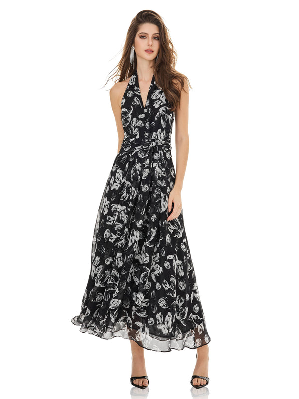 Black Floral Halter Maxi Dress