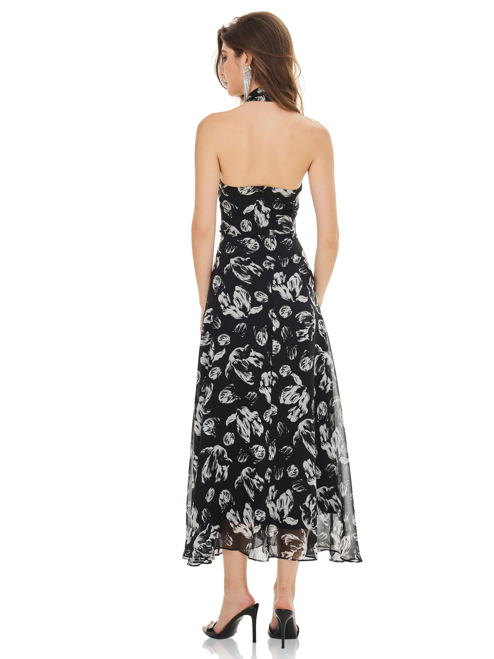 Black Floral Halter Maxi Dress