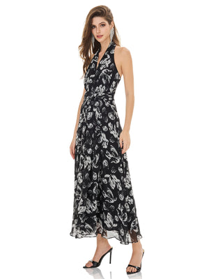 Black Floral Halter Maxi Dress