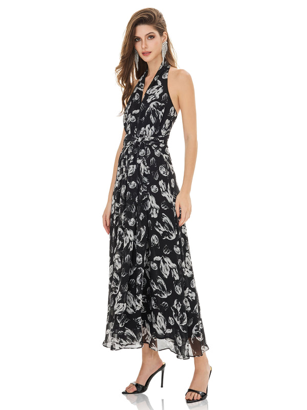 Black Floral Halter Maxi Dress