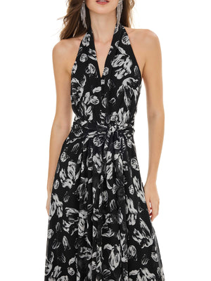 Black Floral Halter Maxi Dress