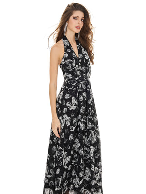 Black Floral Halter Maxi Dress