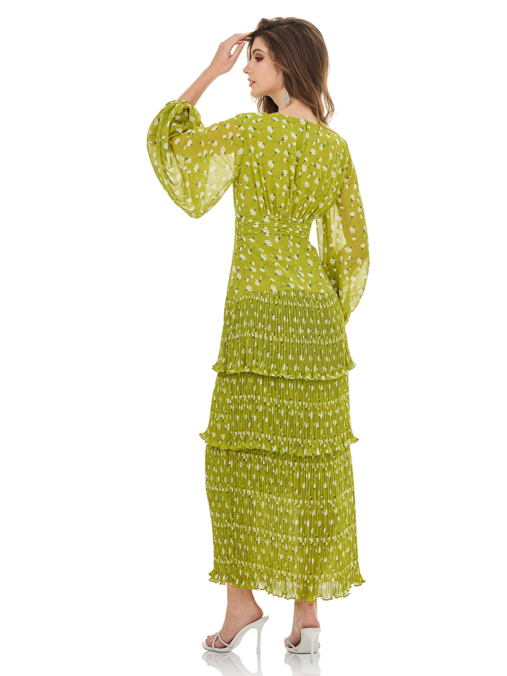 Prairie Green Tiered Pleated Dress