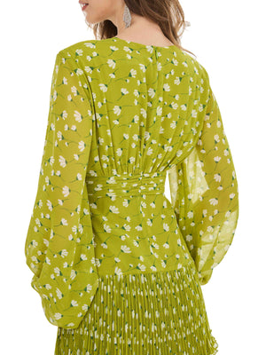 Prairie Green Tiered Pleated Dress
