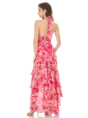 Pink Crisscross Halter Maxi Dress