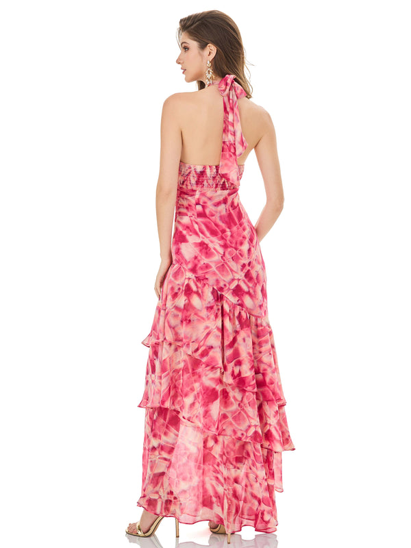 Pink Crisscross Halter Maxi Dress