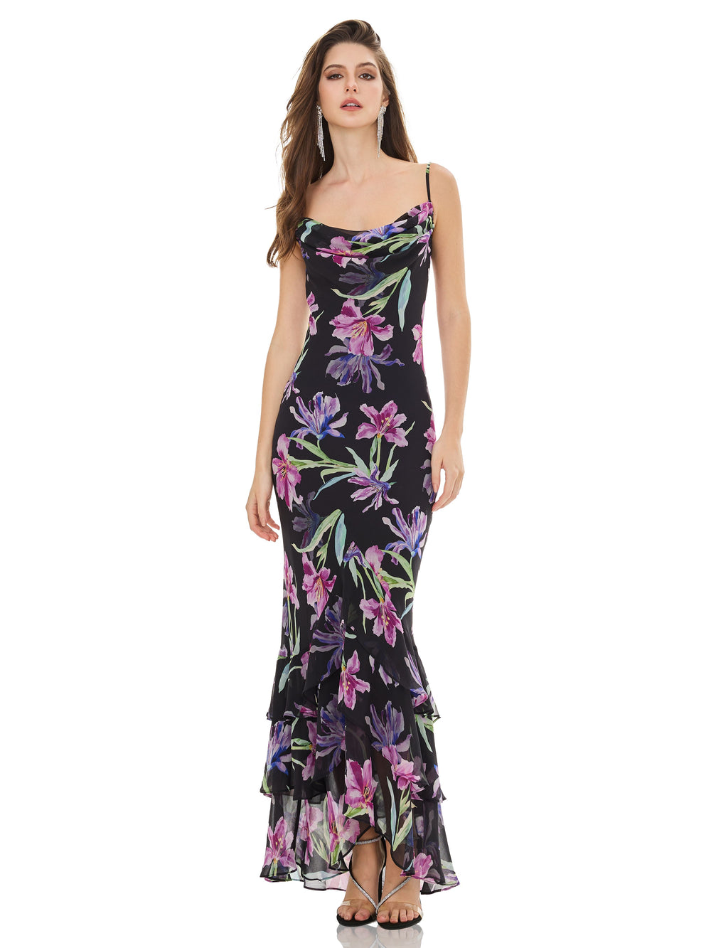 Purple Floral Print Maxi Dress