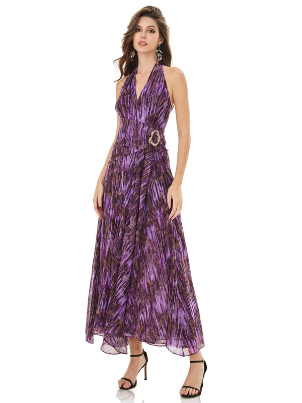 Purple Abstract Halter Dress