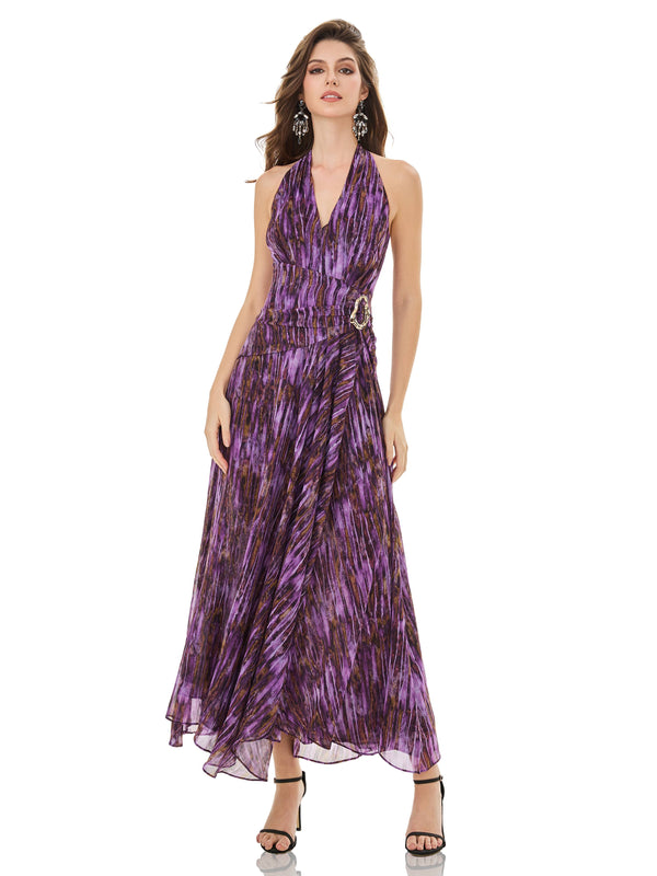 Purple Abstract Halter Dress