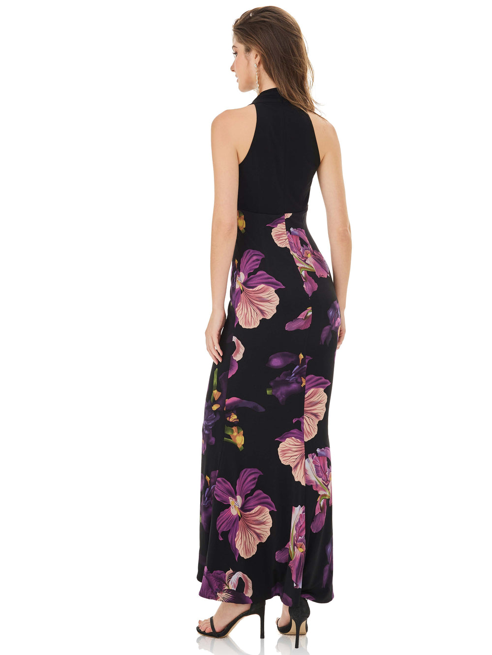 Purple Iris Print Halter Dress