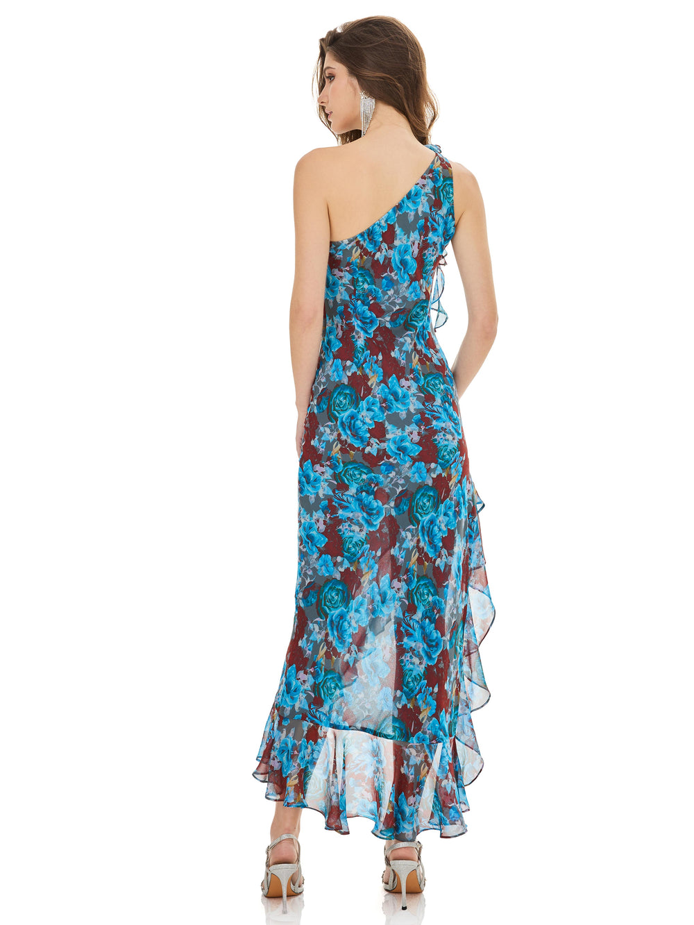 One-Shoulder Blue Printed Dress