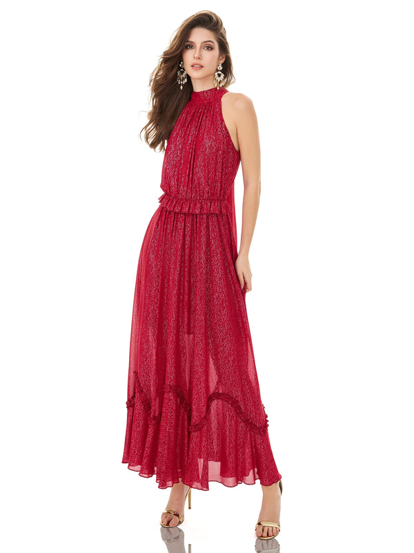 Crimson Flame Embroidered Dress