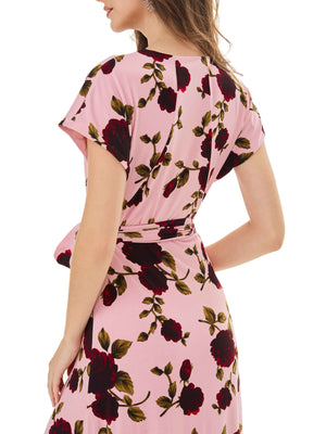 Dawn Pink Rose Print Wrap Dress