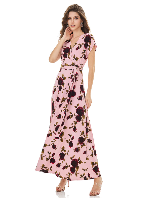 Dawn Pink Rose Print Wrap Dress
