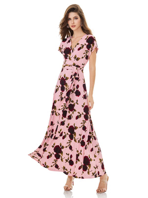 Dawn Pink Rose Print Wrap Dress