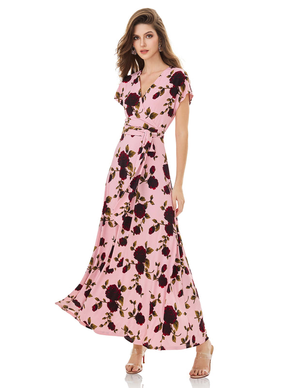 Dawn Pink Rose Print Wrap Dress