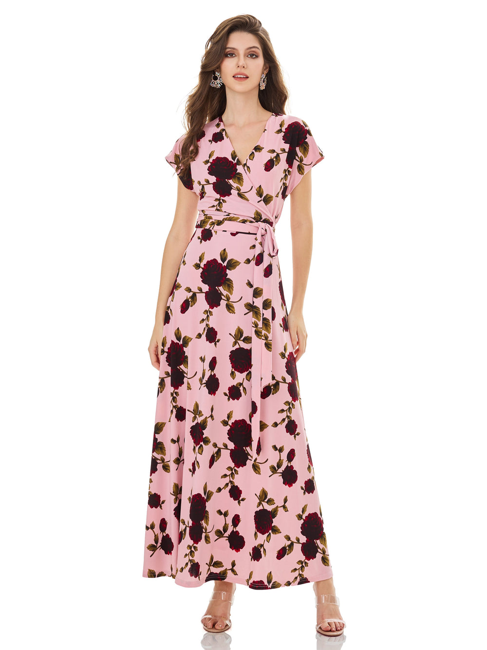 Dawn Pink Rose Print Wrap Dress