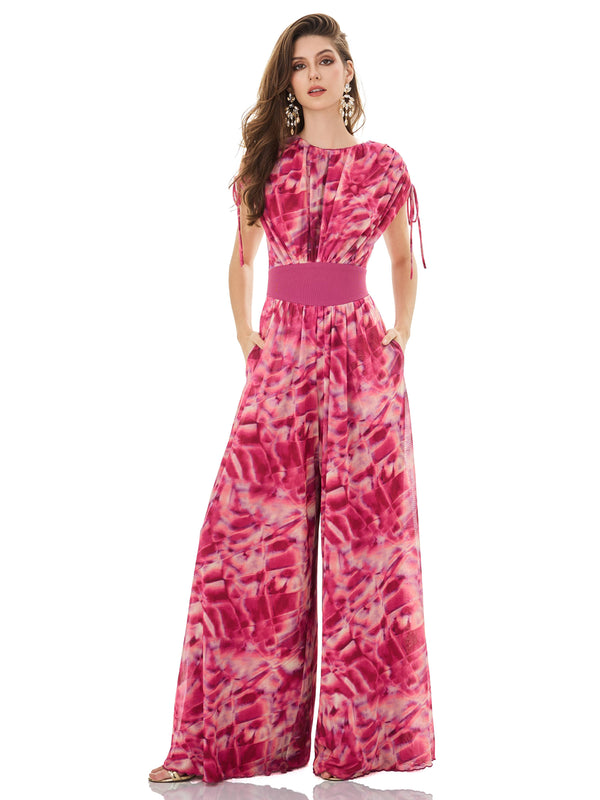 Magenta Dream Watercolor Print Jumpsuit
