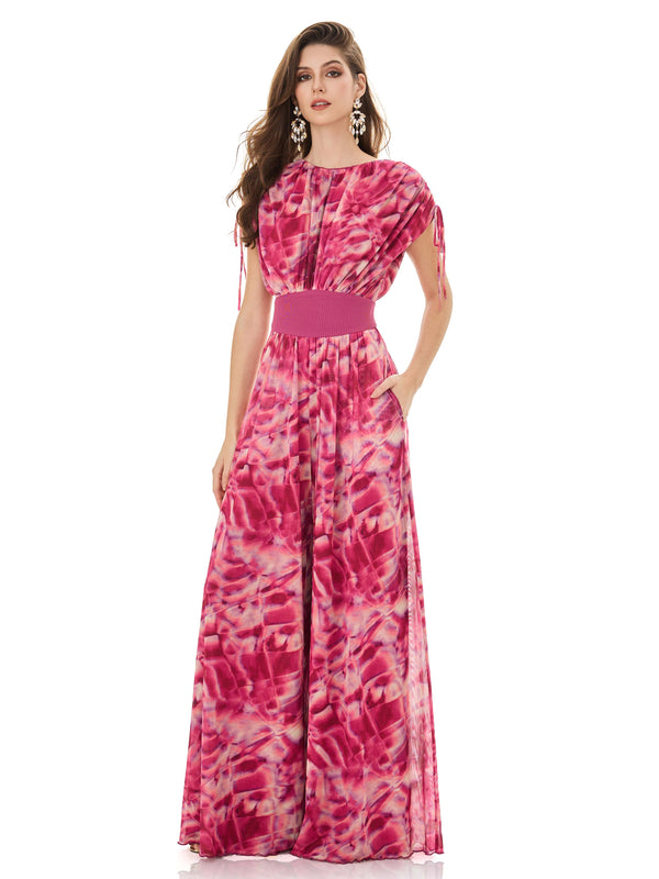Magenta Dream Watercolor Print Jumpsuit