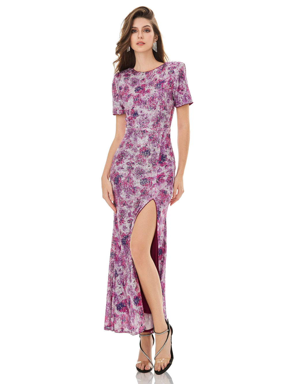 Purple Sequin Bodycon Maxi Dress