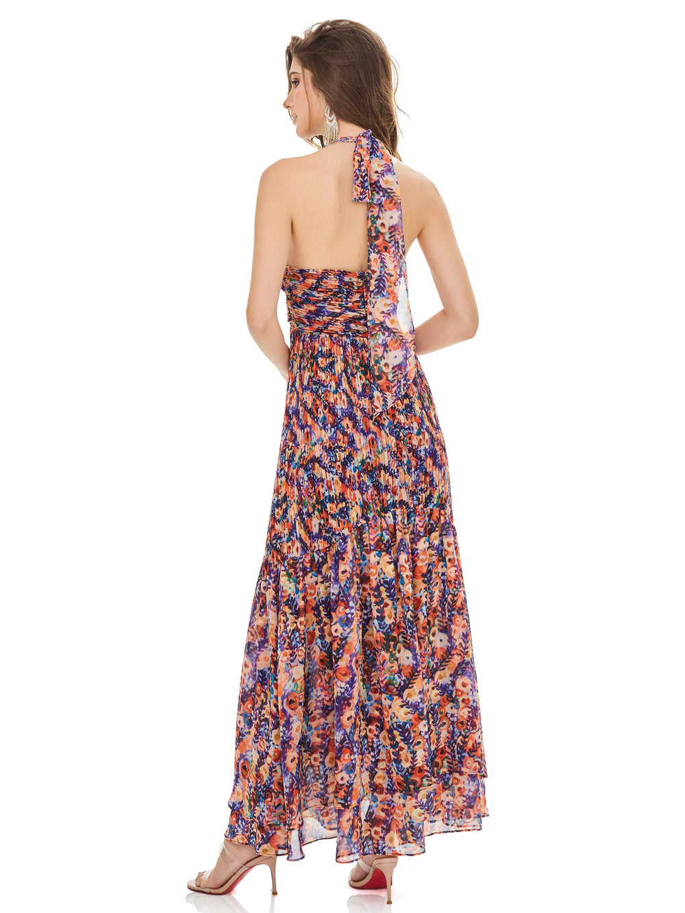 Pleated Floral Maxi Dress
