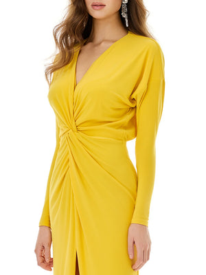 Vibrant Yellow Twist Front Dress