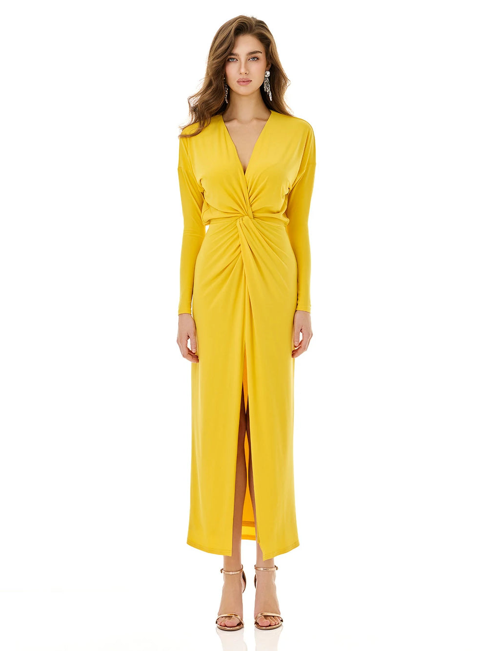 Vibrant Yellow Twist Front Dress