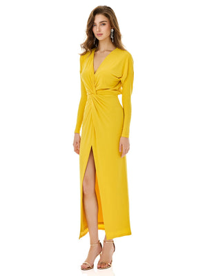 Vibrant Yellow Twist Front Dress