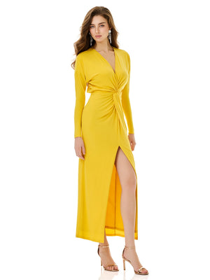 Vibrant Yellow Twist Front Dress