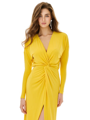 Vibrant Yellow Twist Front Dress