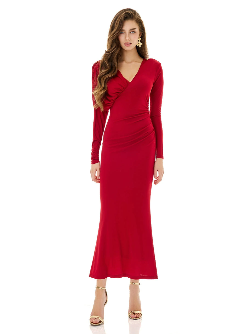 Jewel Red Draped Dress